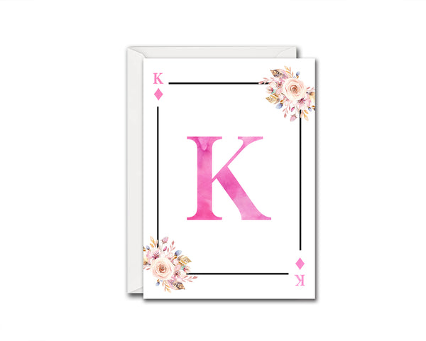 Boho Floral Bouquet Initial Flower Letter K Diamond Monogram Note Cards