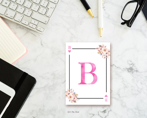 Boho Floral Bouquet Initial Flower Letter B Heart Monogram Note Cards