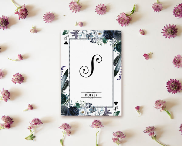 Watercolor Floral Flower Bouquet Initial Letter S Clover Monogram Note Cards