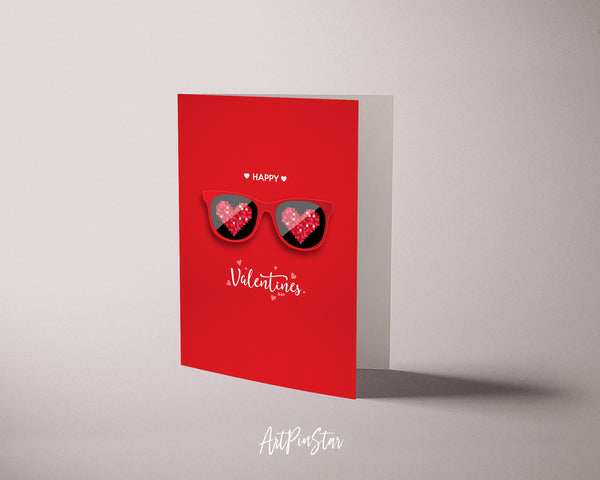 Valentine's Day Red Glasses Hearts Customized Greeting Card