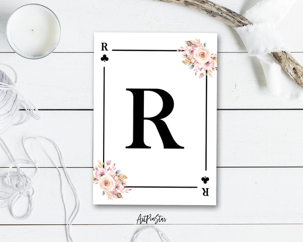 Boho Floral Bouquet Initial Flower Letter R Clover Monogram Note Cards