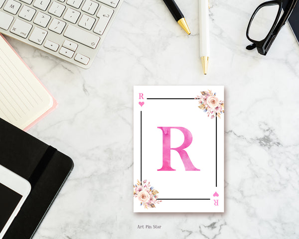 Boho Floral Bouquet Initial Flower Letter R Heart Monogram Note Cards