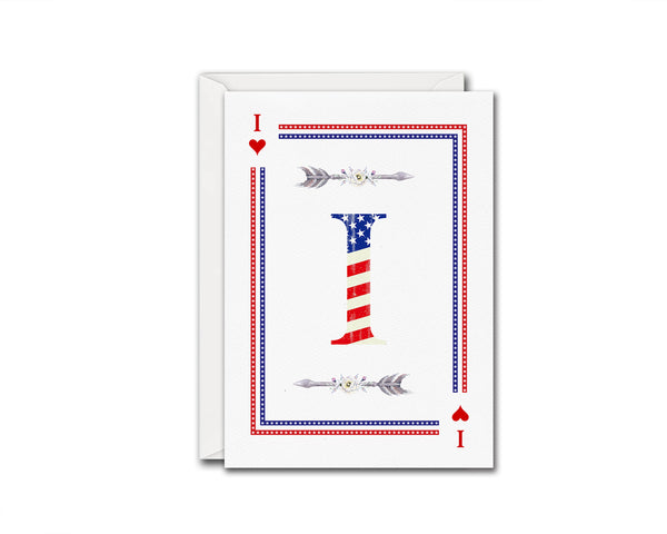 American Flag Letter I Heart Monogram Note Cards