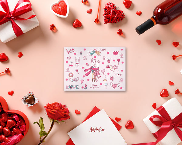 Valentine's Day Rabbit Love Doodles Customized Greeting Card