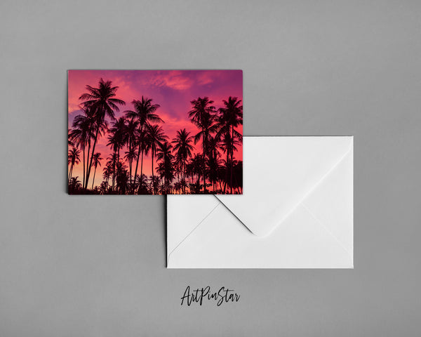 Palm Trees Sunset Sky Coconut Tree Silhouettes, California Landscape Custom Greeting Cards