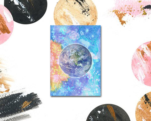 Earth Planet Watercolor Galaxy Space Customizable Greeting Card