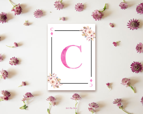 Boho Floral Bouquet Initial Flower Letter C Diamond Monogram Note Cards