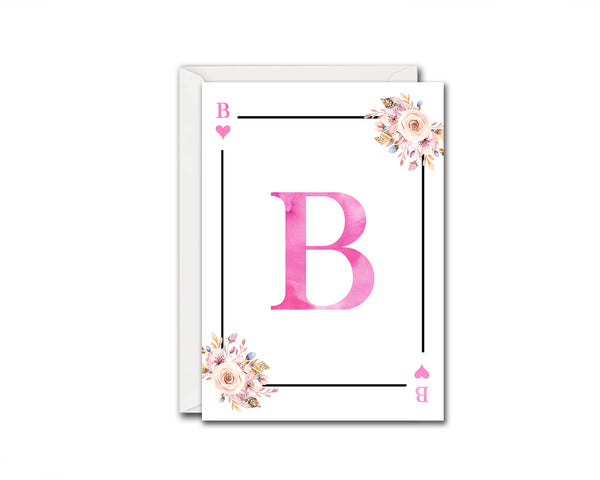 Boho Floral Bouquet Initial Flower Letter B Heart Monogram Note Cards
