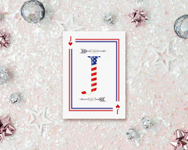 American Flag Letter J Heart Monogram Note Cards
