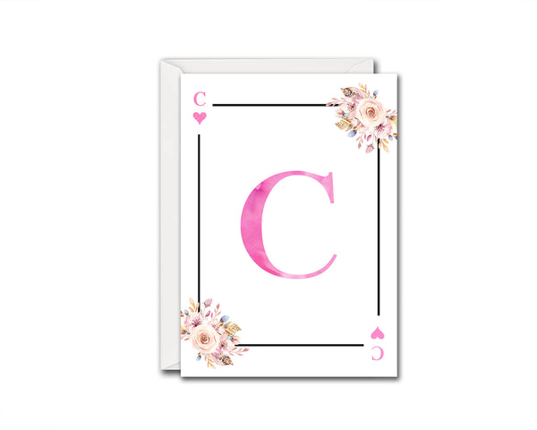 Boho Floral Bouquet Initial Flower Letter C Heart Monogram Note Cards