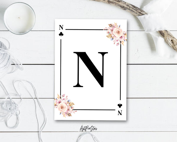 Boho Floral Bouquet Initial Flower Letter N Clover Monogram Note Cards