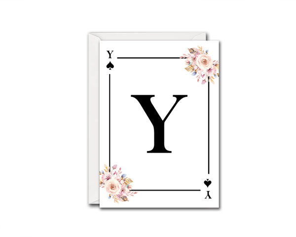 Boho Floral Bouquet Initial Flower Letter Y Spade Monogram Note Cards