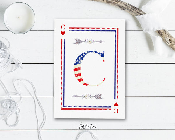 American Flag Letter C Heart Monogram Note Cards