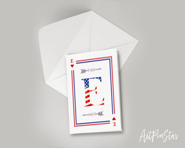 American Flag Letter E Heart Monogram Note Cards