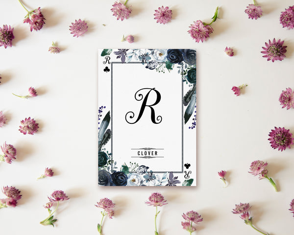 Watercolor Floral Flower Bouquet Initial Letter R Clover Monogram Note Cards
