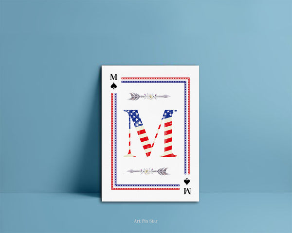 American Flag Letter M Spade Monogram Note Cards
