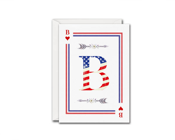 American Flag Letter B Heart Monogram Note Cards