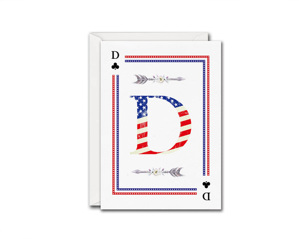 American Flag Letter D Clover Monogram Note Cards