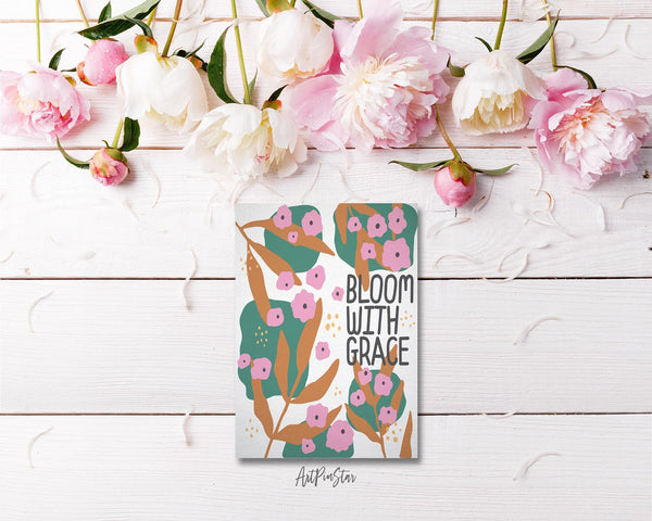 Bloom with grace Flower Quote Customized Gift Cards