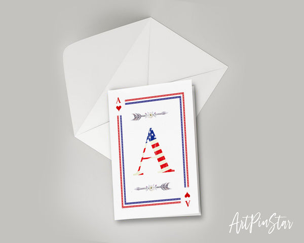 American Flag Letter A Heart Monogram Note Cards