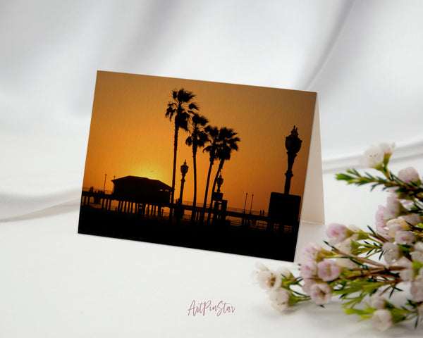 Huntington Beach Silhouettes Summer, California Landscape Custom Greeting Cards