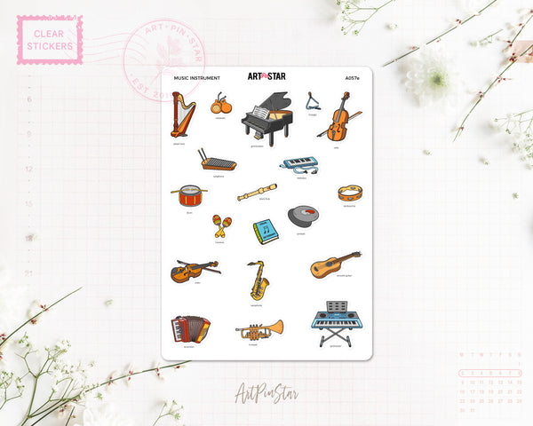 Music Instrument Clear Stickers