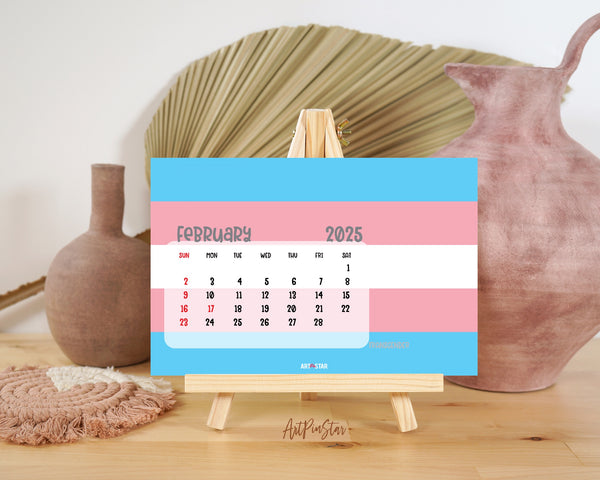 2025 Desk Calendar LGBT Pride US Flag Wooden Mini Easel Stand Holder