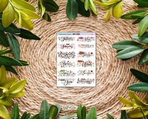 Floral Monthly Headers White Stickers