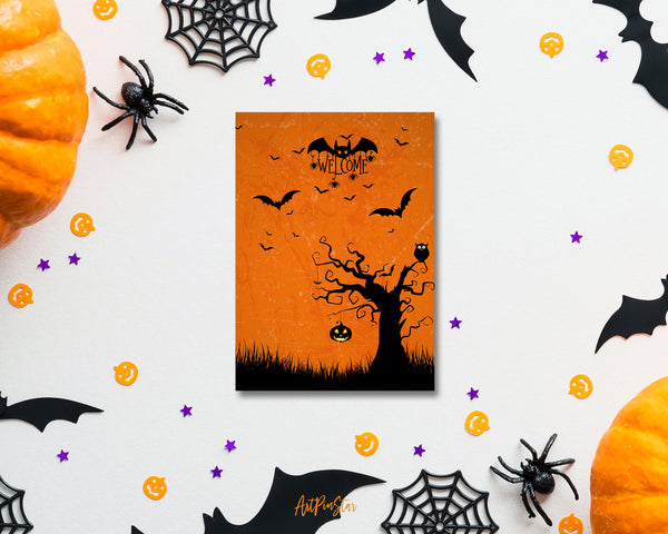 Halloween Pumpkin Bat Welcome Custom Holiday Greeting Card