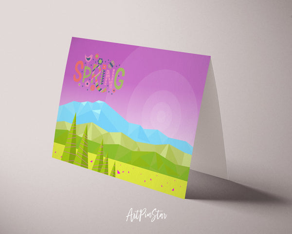 Abstract Mountain Landscapes of Geometric Spring Customizable Season Greeting Cards