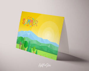 Abstract Mountain Landscapes of Geometric Summer Customizable Season Greeting Cards