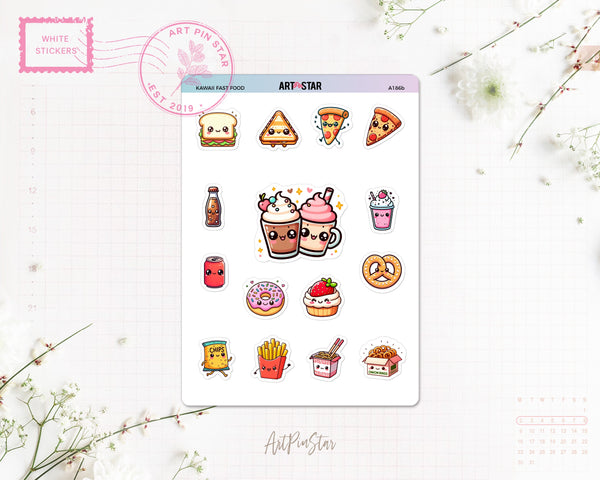 Kawaii Fast Food White Stickers