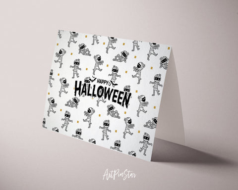 Happy Halloween Cute Mummy Pattern Custom Holiday Greeting Card