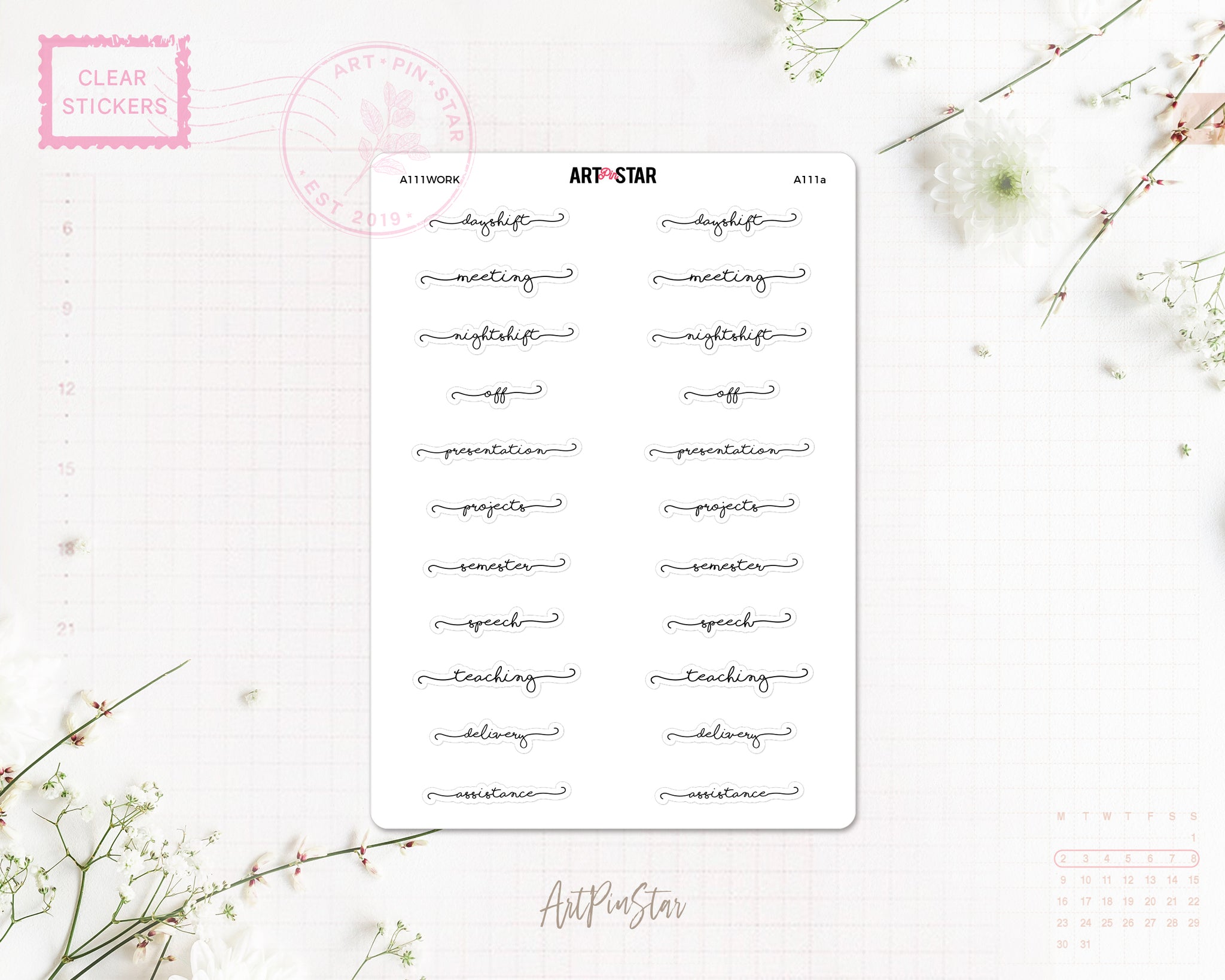 Lettering Functional Planner Clear Stickers