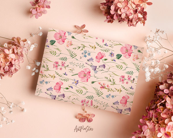 Wildflowers Pink Poppy Delphinium Green Leaves and Plants Spring Flower Personalized Vellum Dashboard, Pocket, 3.19" x 4.72"