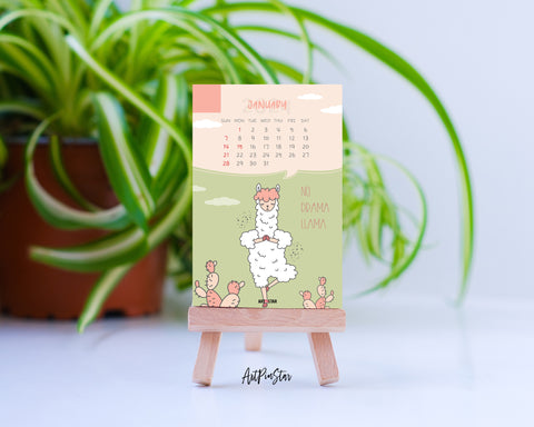 2024 Desk Calendar Alpaca Llama Scandinavian Sheep Animal Customizable Wooden Mini Easel Stand Art Display Holder