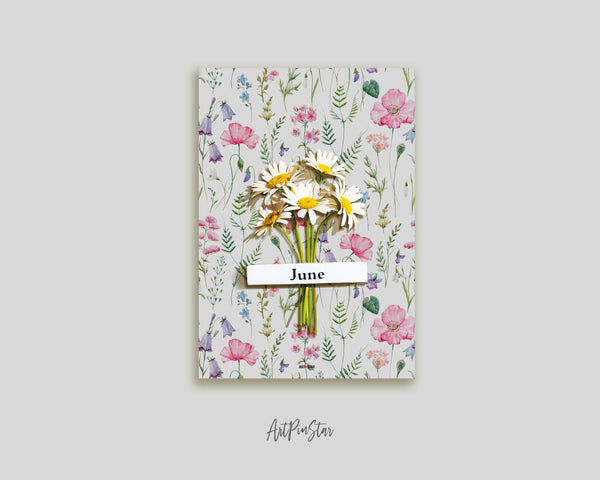 Wildflowers Pink Poppy Delphinium Green Leaves and Plants Spring Flower Personalized Vellum Dashboard, Pocket, 3.19" x 4.72"