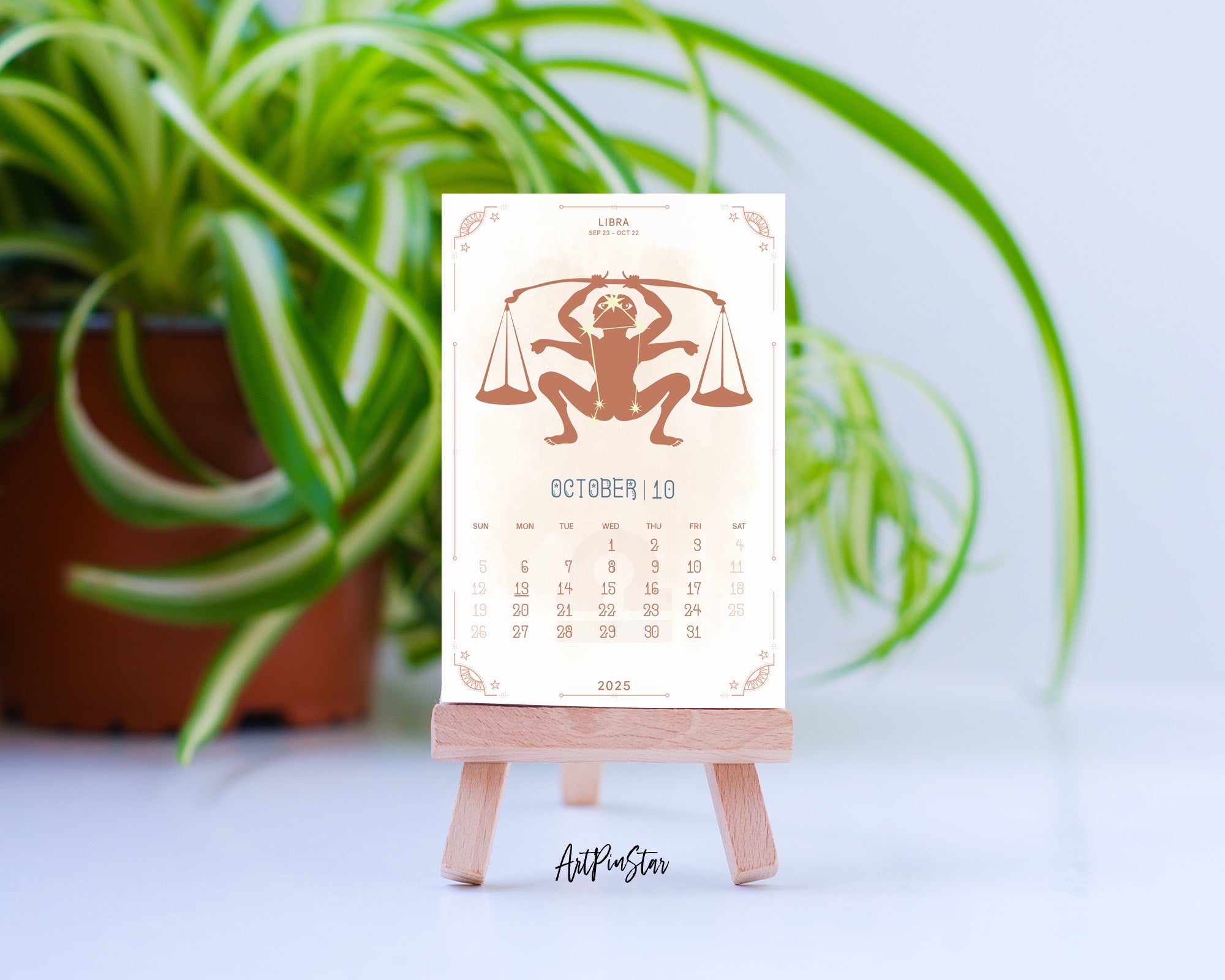 2025 Desk Calendar Astrology Color Wooden Mini Easel Stand Holder