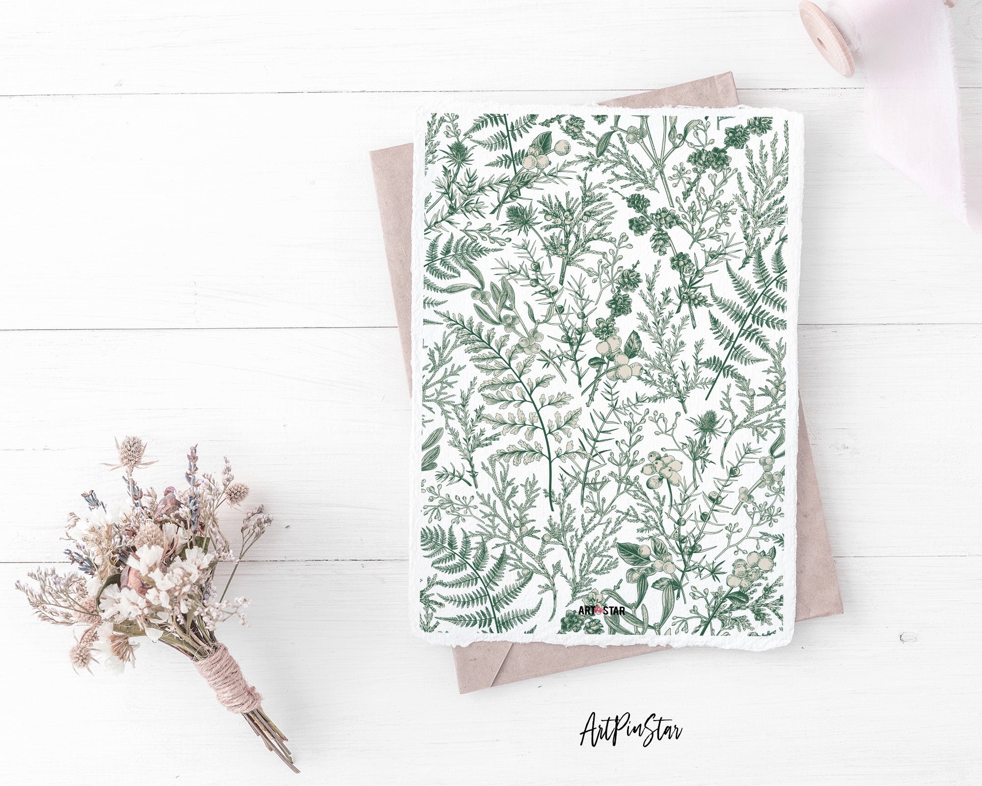 Botanical Coniferous Branches, Plants and Berries Personalized Vellum Dashboard