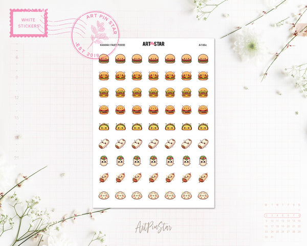 Kawaii Fast Food White Stickers