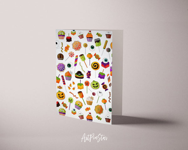 Halloween Sweets Spooky Dessert Pattern Custom Holiday Greeting Card