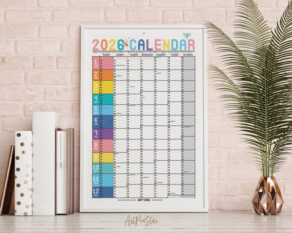 2026 Rainbow Customizable Yearly Wall Calendar