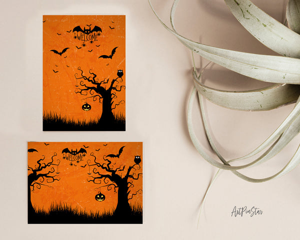 Halloween Pumpkin Bat Welcome Custom Holiday Greeting Card