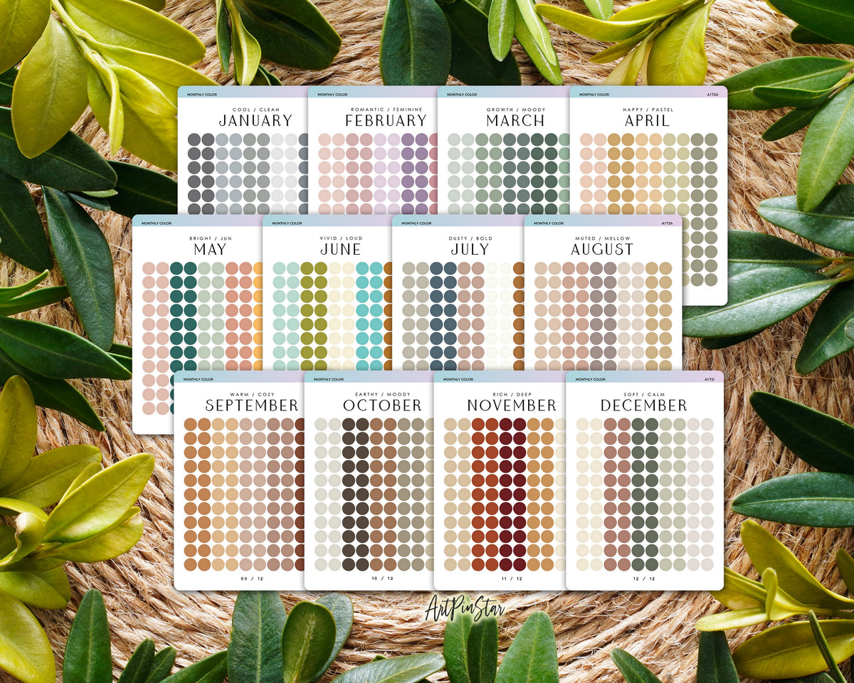 Monthly Color Chart Decorative Rounded Corner Functional Stickers ...