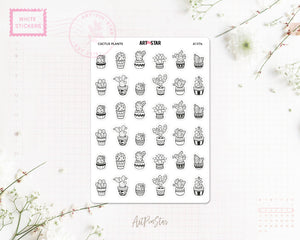 Cactus Plants White Stickers