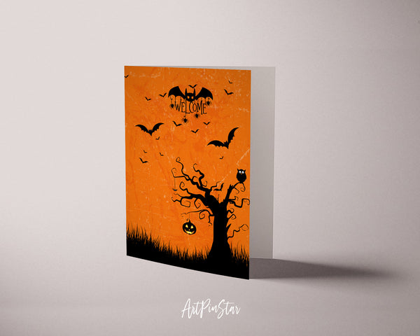 Halloween Pumpkin Bat Welcome Custom Holiday Greeting Card