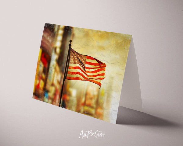 Tattered American Flag Blowing in the Wind Veterans Day Holiday Greeting Cards