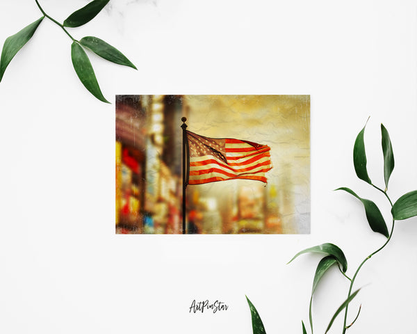 Tattered American Flag Blowing in the Wind Veterans Day Holiday Greeting Cards