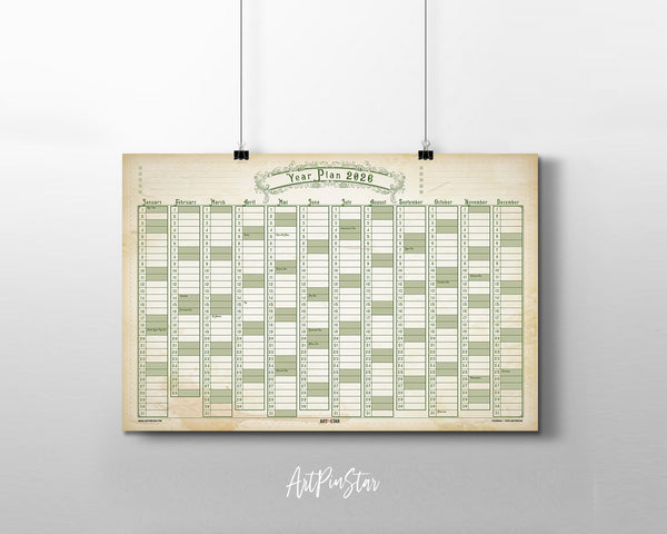 2026 Vintage Customizable Yearly Wall Calendar