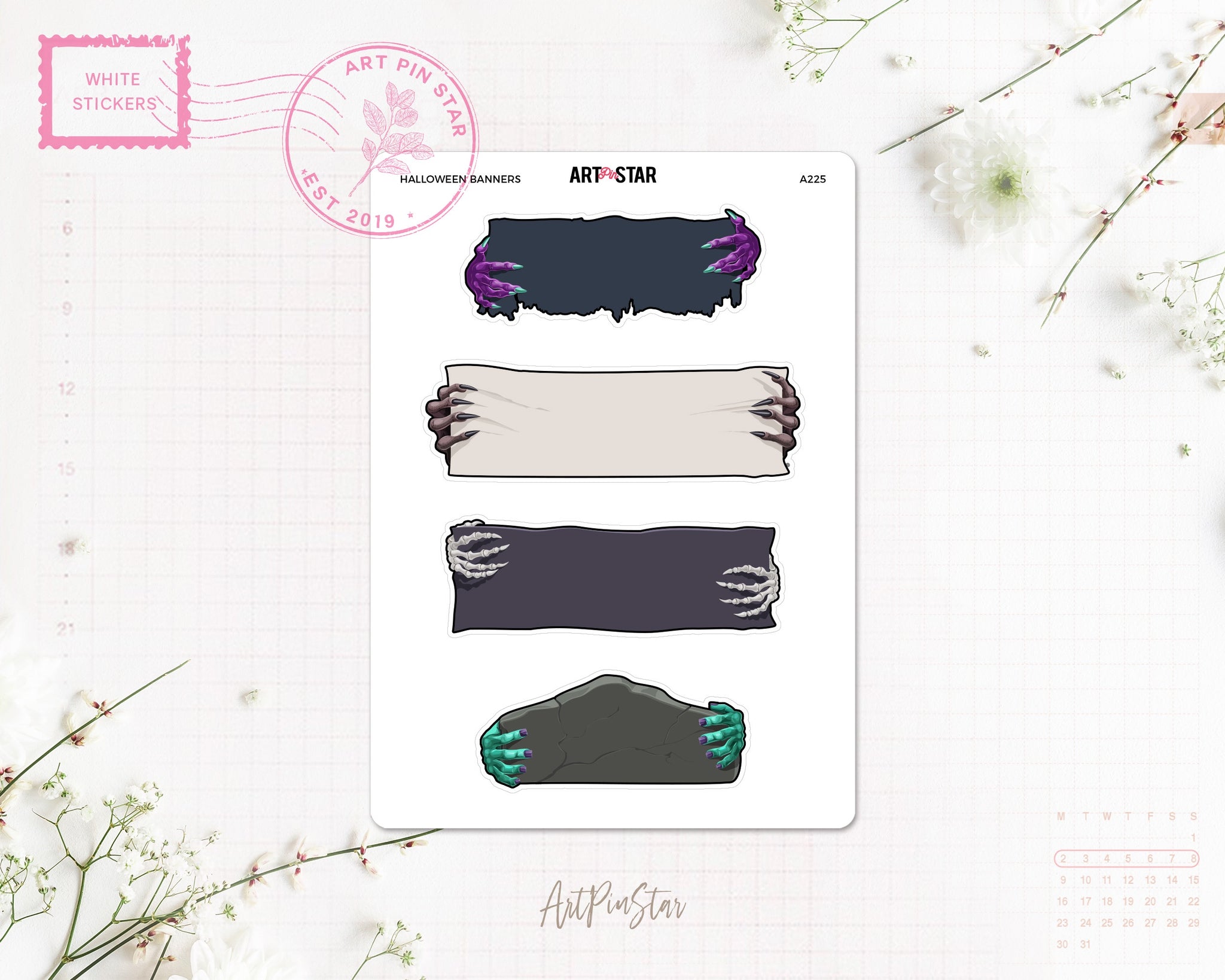 Halloween Banners White Stickers